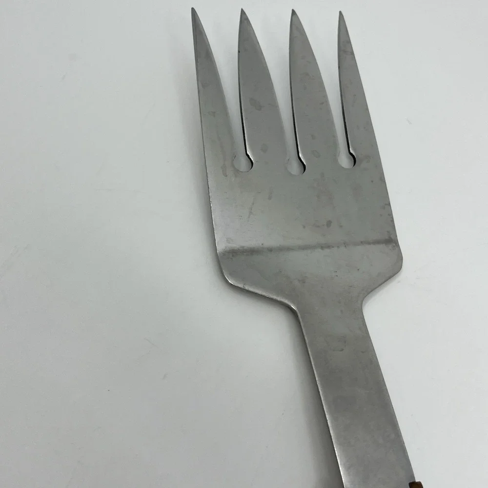 Vintage Vernco Stainless Steel Fork Can Opener Large Rivet Wood Handle